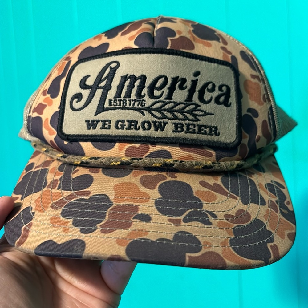 Rual Cloth WE GROW BEER trucker old school camo hat